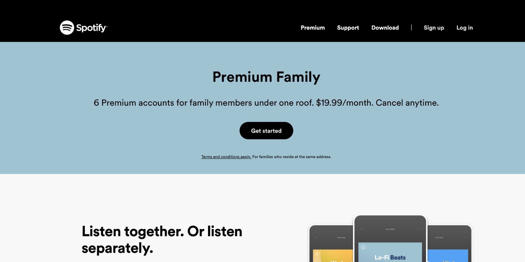 Spotify Premium Family plan on Spotify's website
