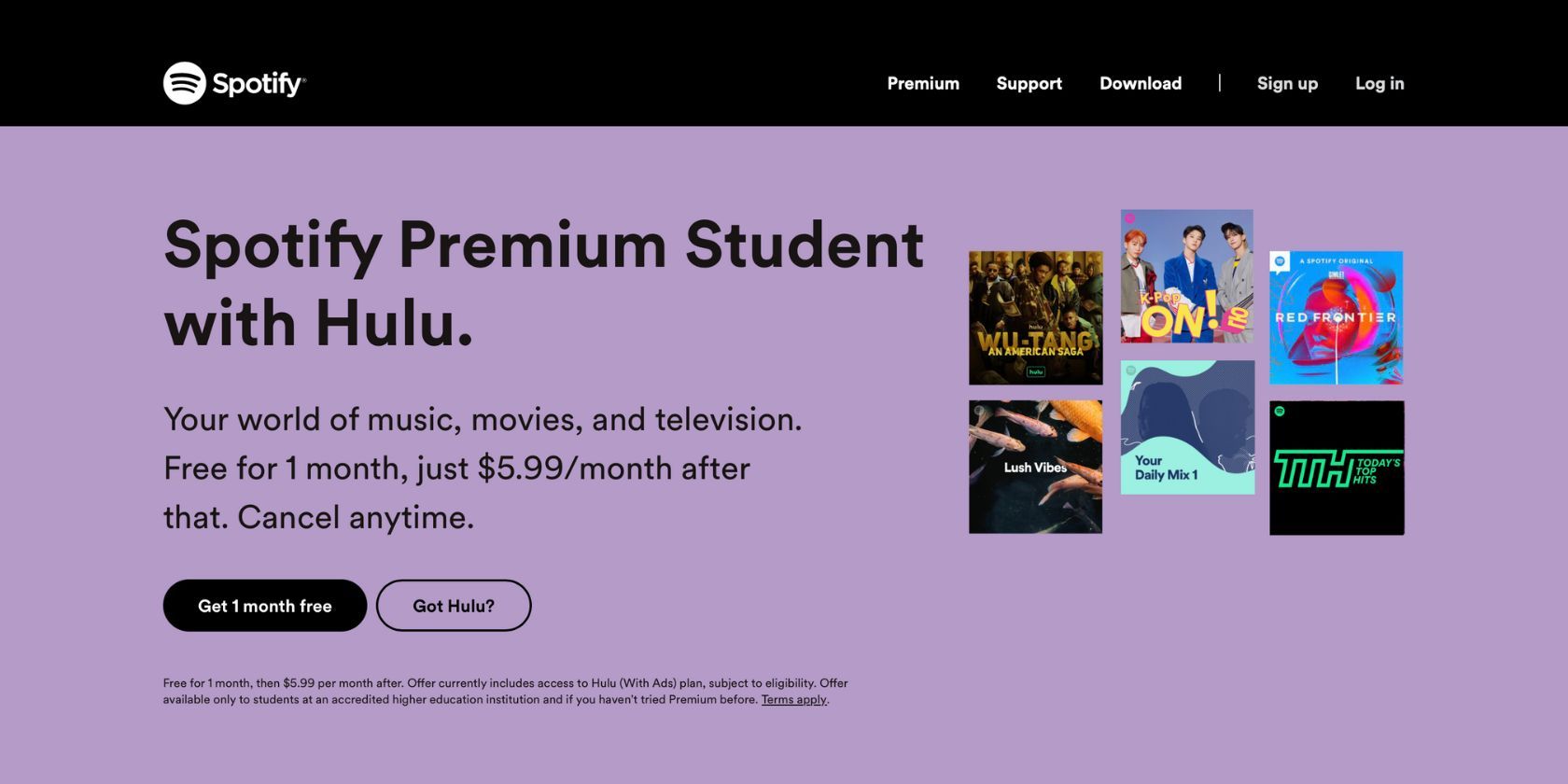 Spotify Premium Student plan on Spotify's website