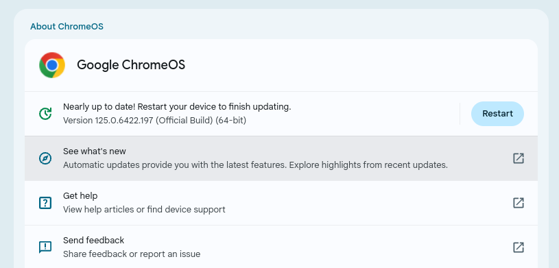 updating ChromeOS through settings