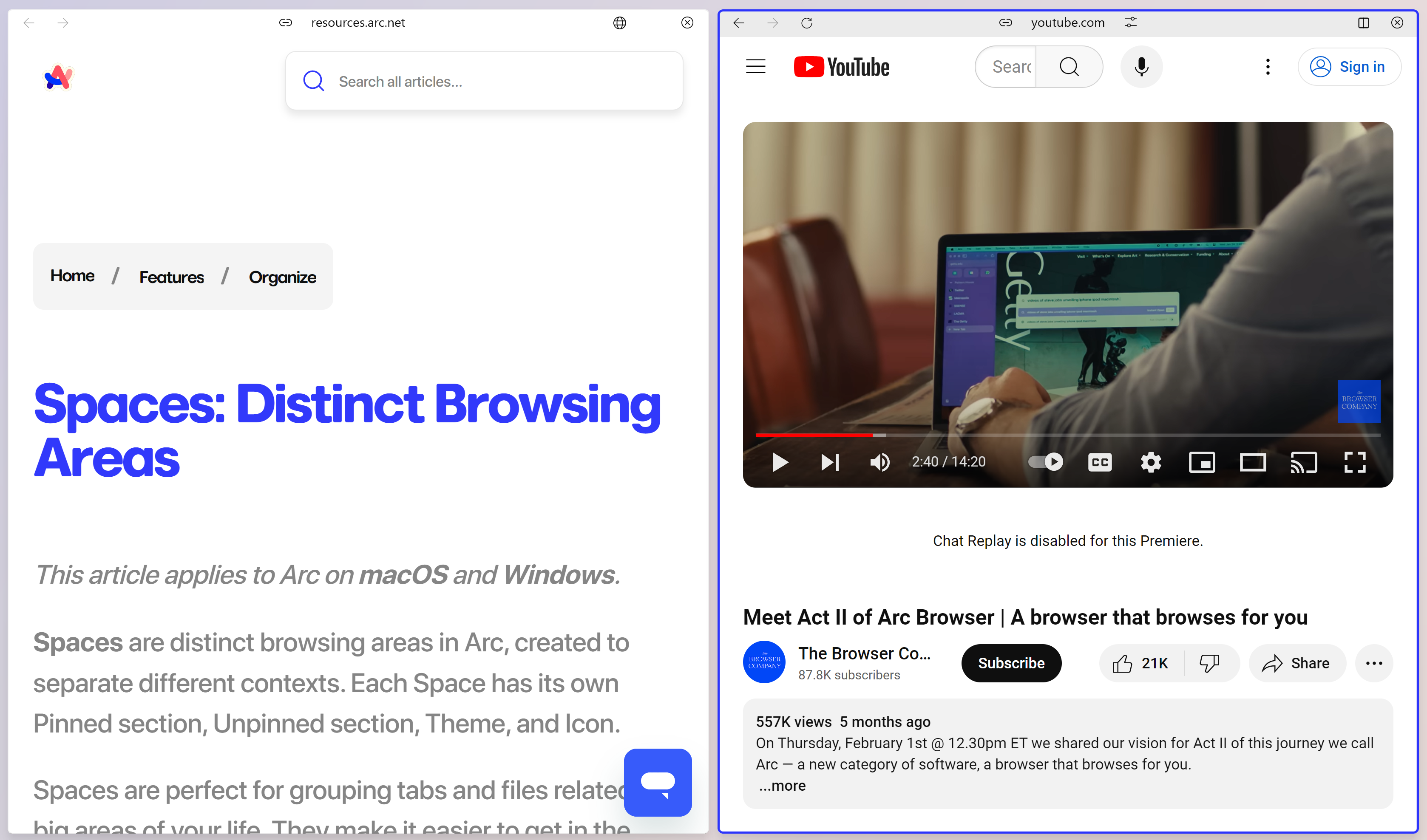 using split view to focus on multiple tabs with arc browser