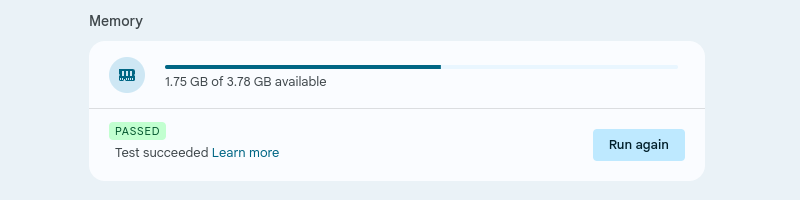 viewing memory diagnostics results in ChromeOS settings