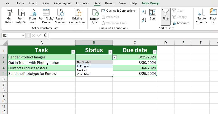 A dropdown list in Excel