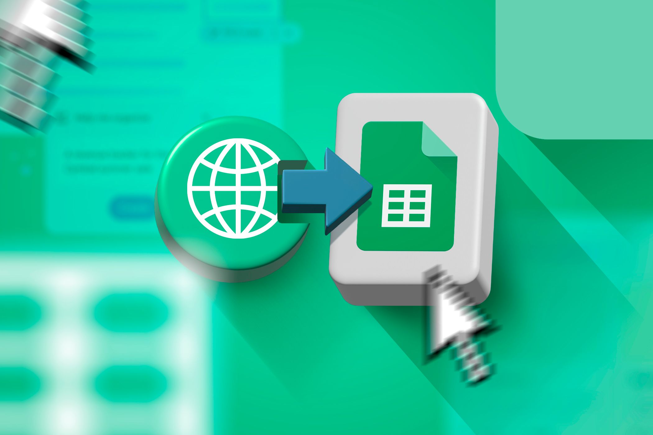 A globe with an arrow pointing to the Google Sheets logo.