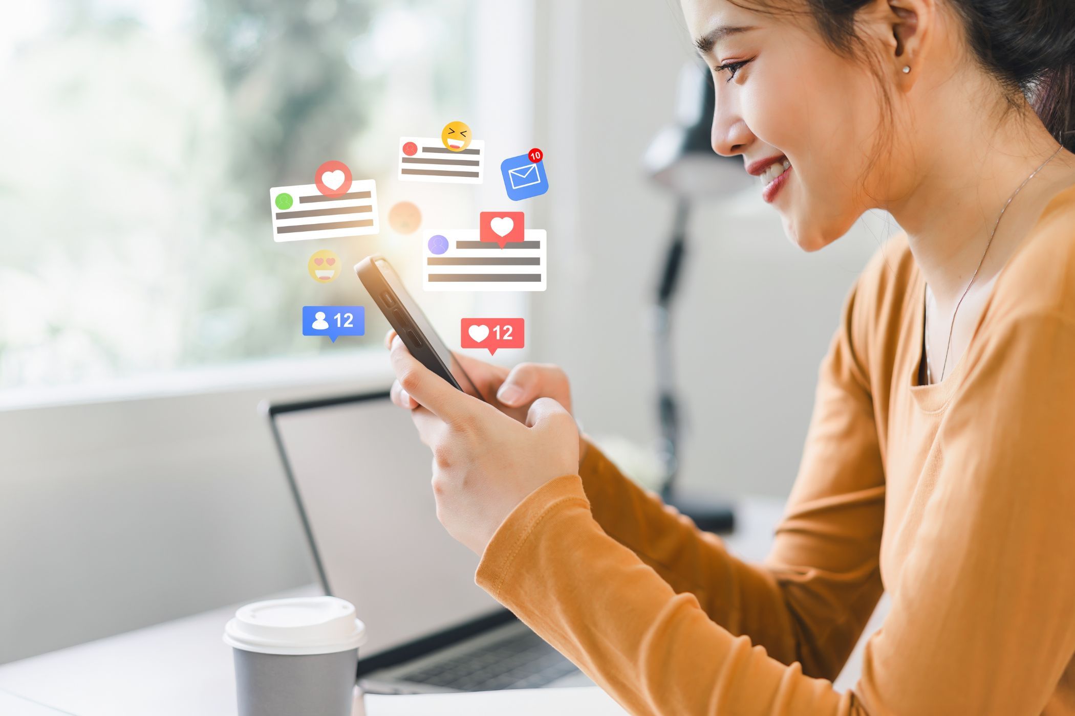 a woman looking at social media notifications on a smartphone