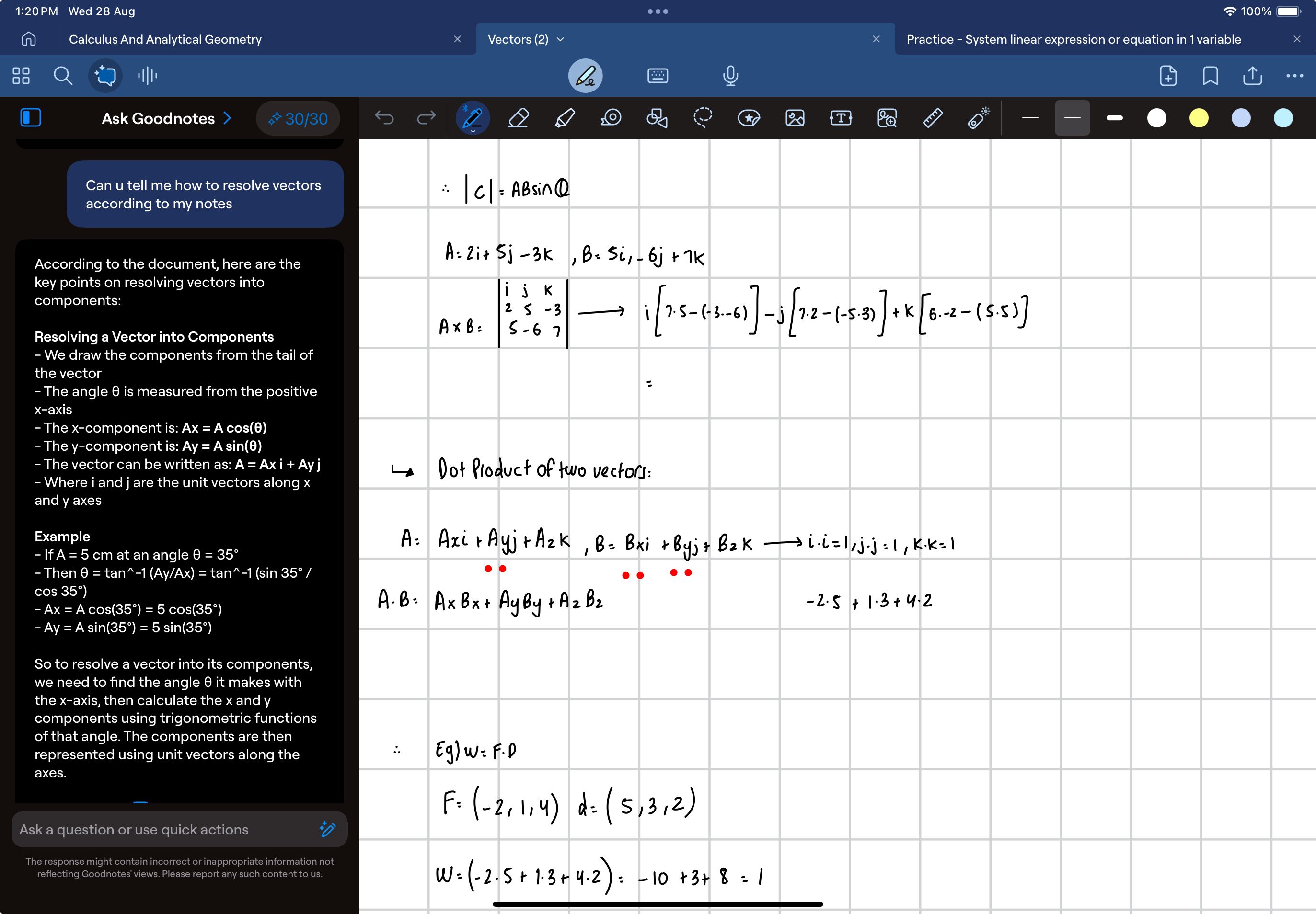 Ask Goodnotes explaing how to resolve vectors