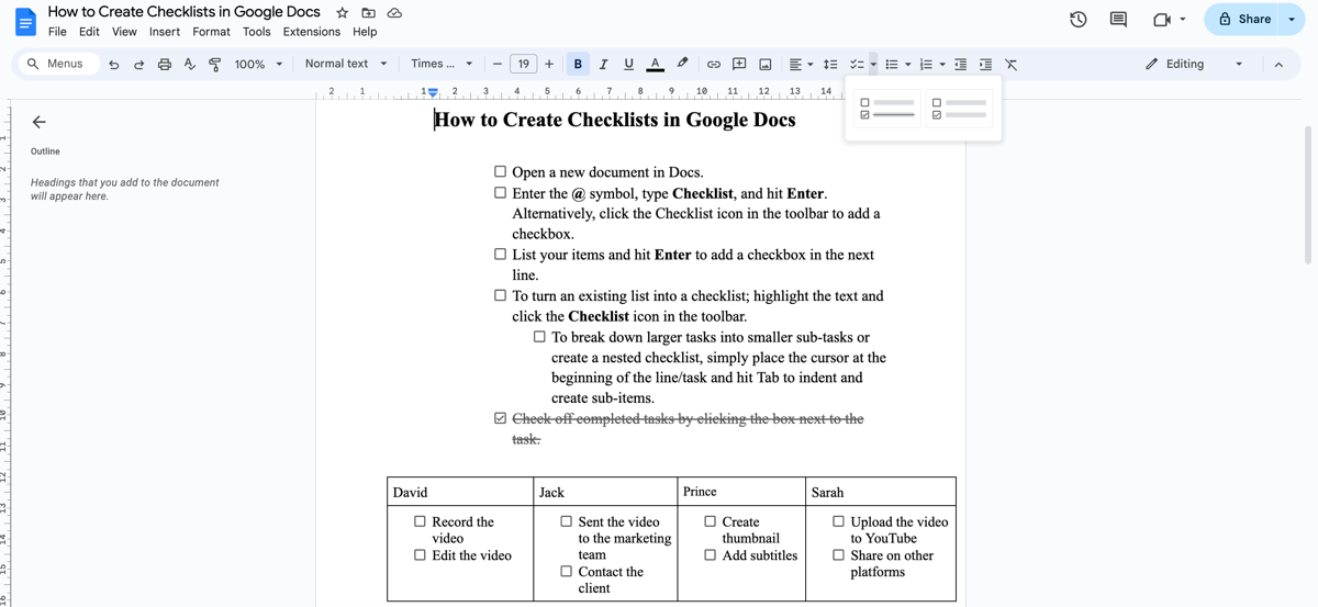 Google Docs introduces the checklist feature