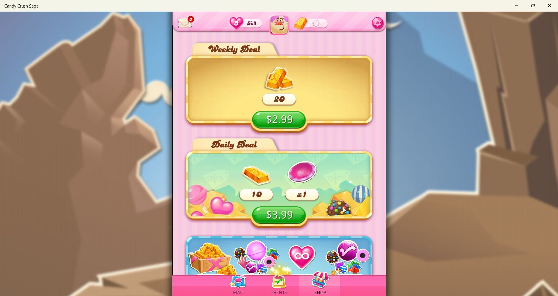 معاملات Candy Crush Saga روی دسکتاپ.