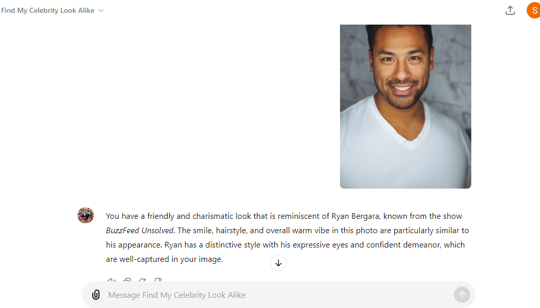find my celebrity lookalike custom gpt screenshot