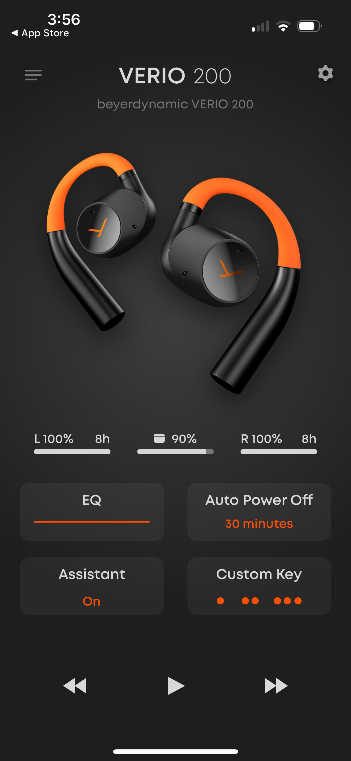 Home screen of the Beyerdynamic app for the VERIO 200