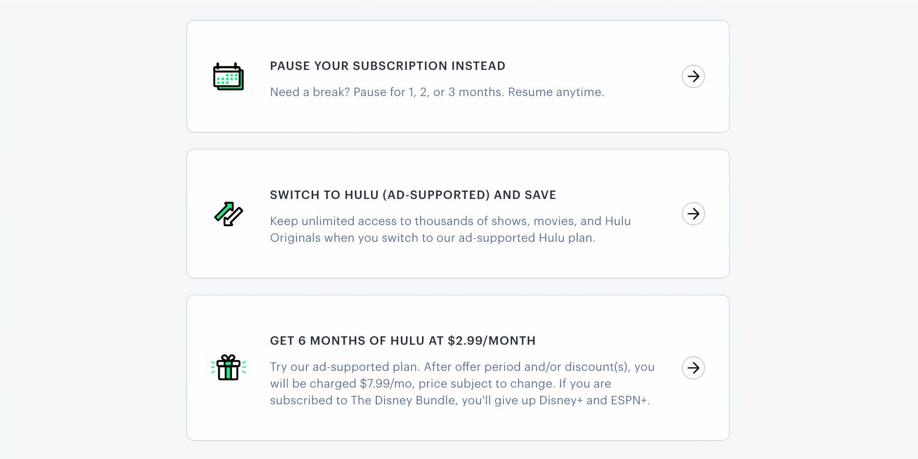 Hulu offers alternate options to canceling a subscription outright