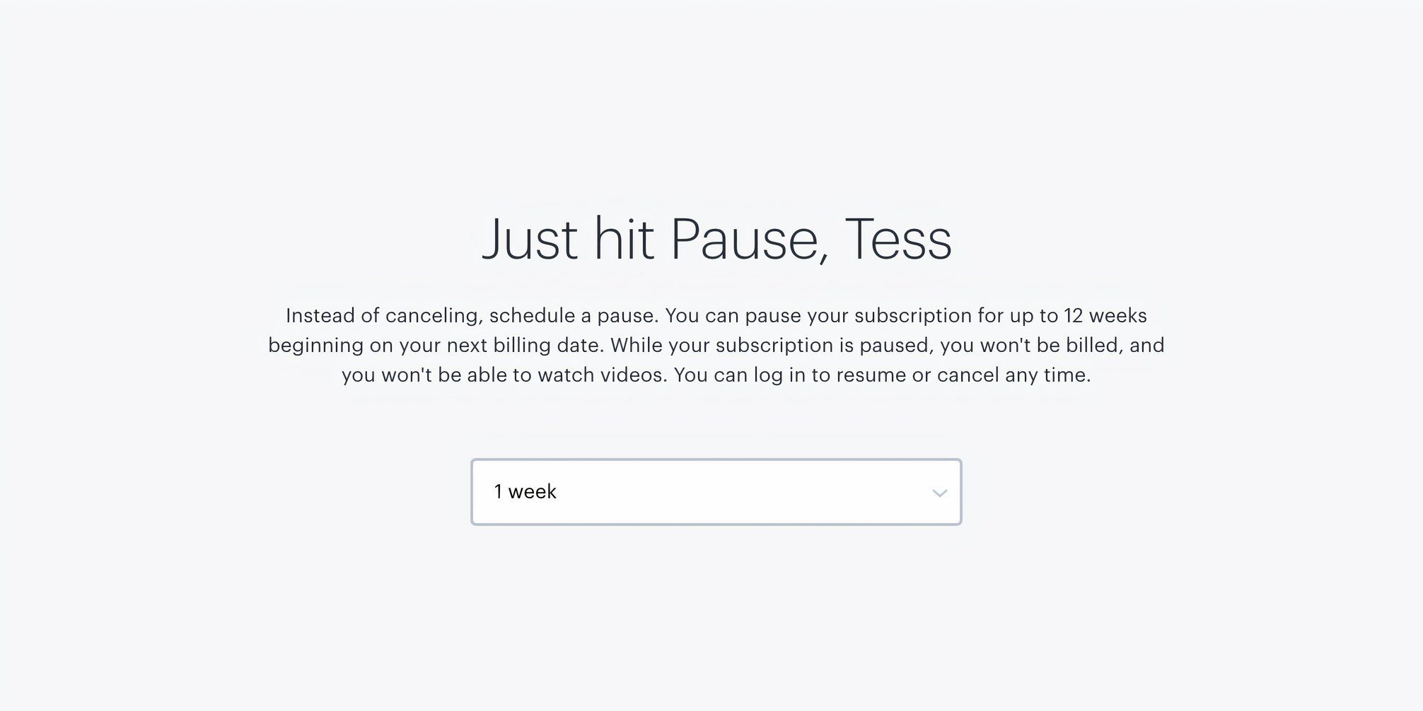 Hulu's account managers offers a dropdown menu of how many weeks (1-12) to pause a subscription