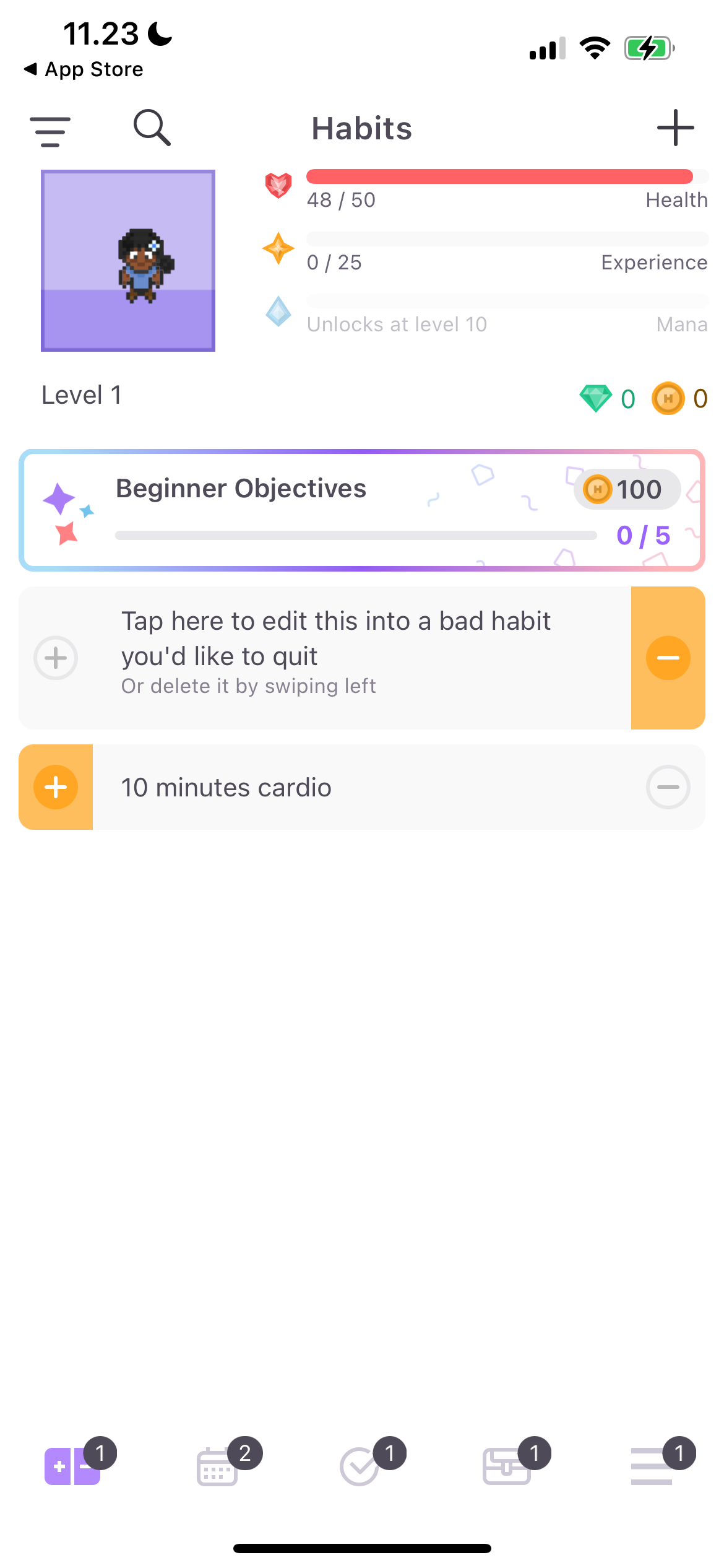 The Habitica app interface