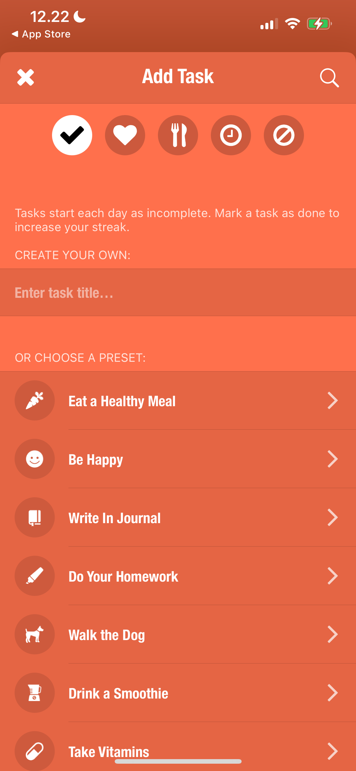 Choose a new habit to track in the Streaks app