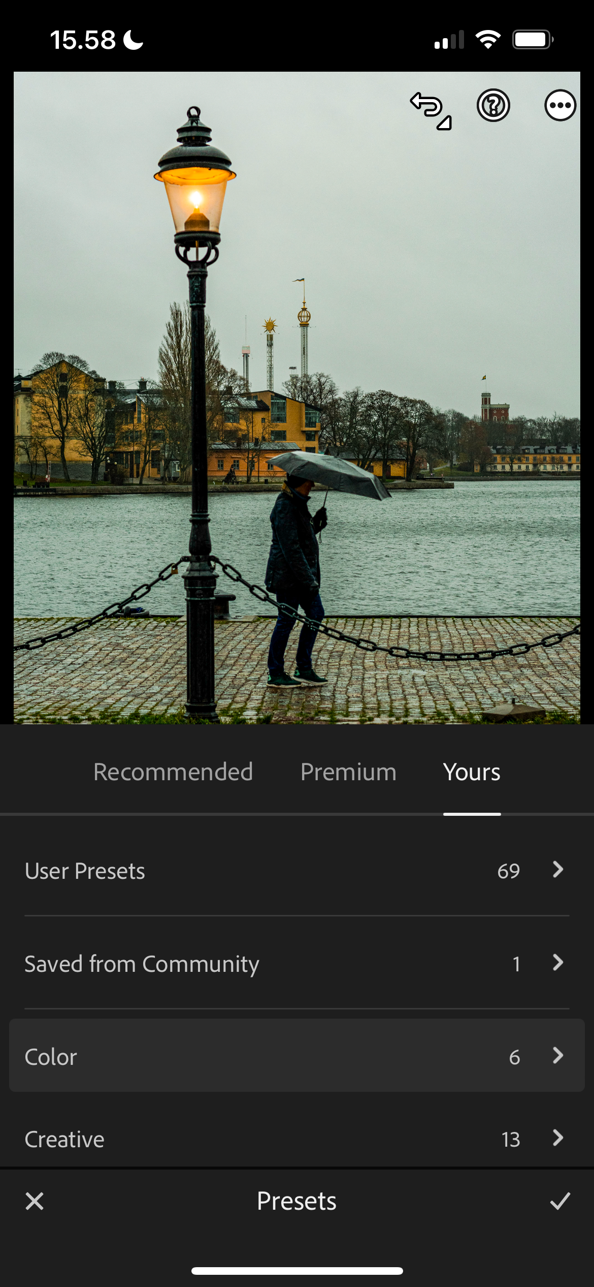 A list of Lightroom presets on a mobile device