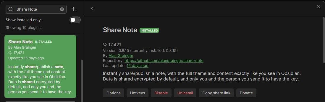 نصب Share Note برای Obsidian