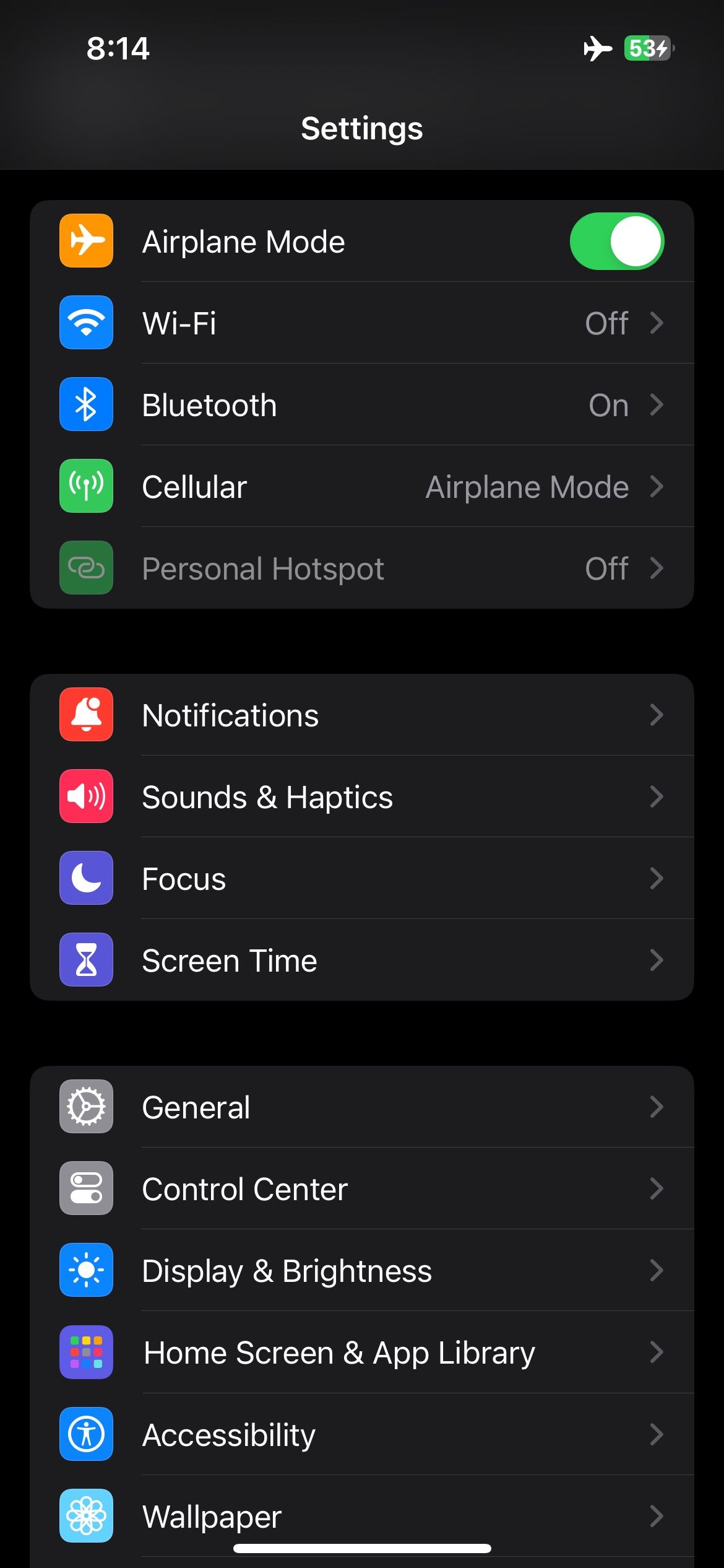 iPhone Wi-Fi off selection screenshot