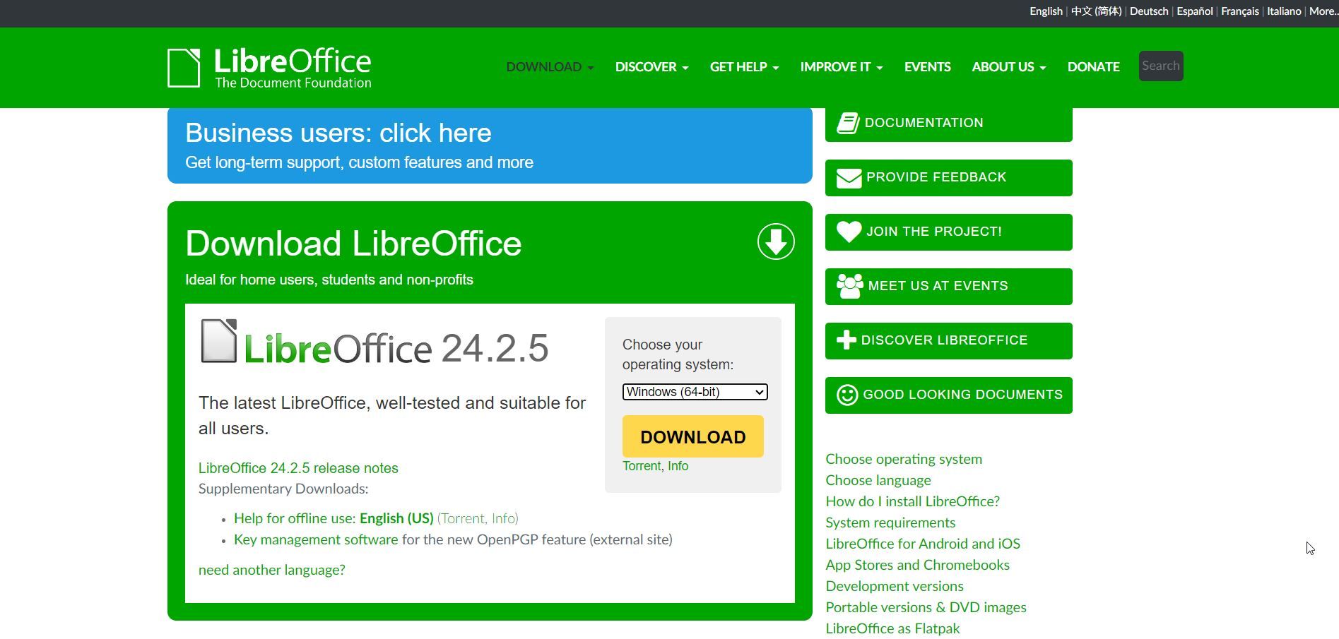 LibreOffice download page 