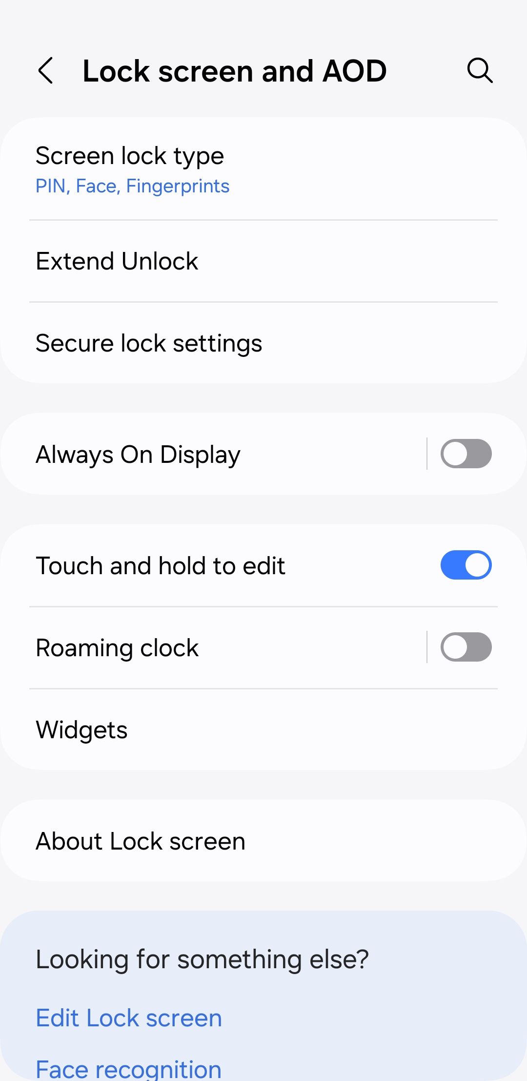 Lock Screen Settings Menu on Samsung Phone