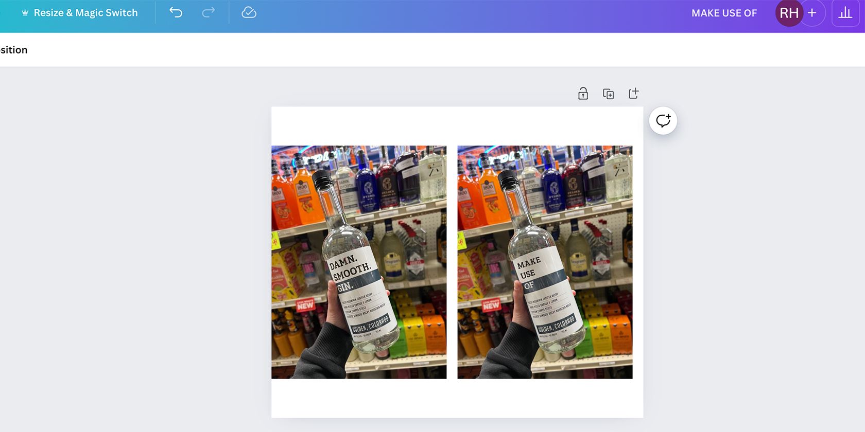 Comparison Images in Canva of Bottles of Gin