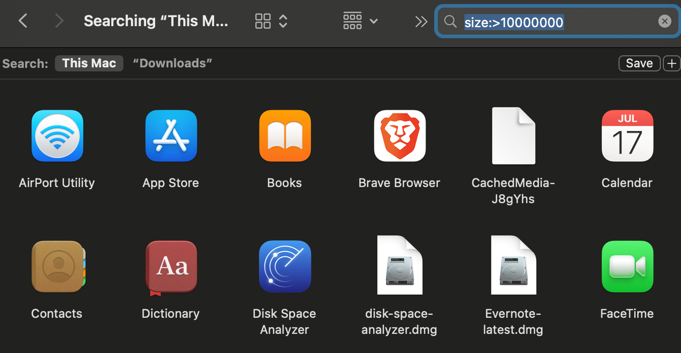 Manually checking the large files in a folder in macOS.
