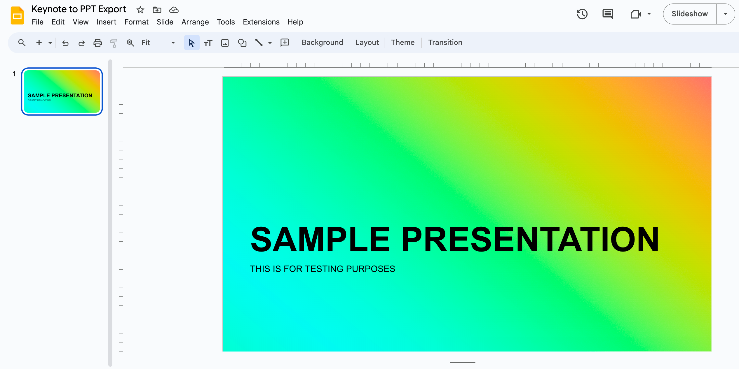 Google Slides imports a PowerPoint file