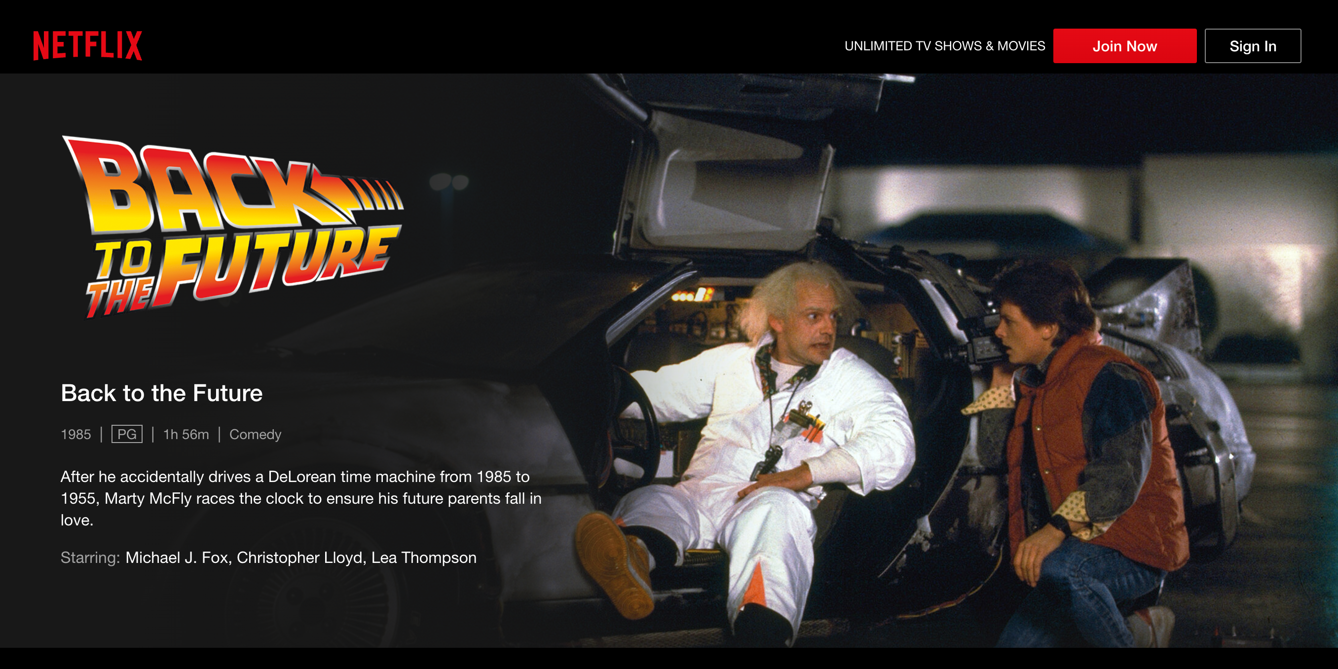 Netflix displays one of its classic titles, "Back To The Future"