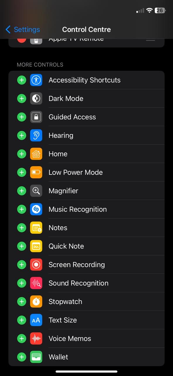 iOS 17 Control Center Settings