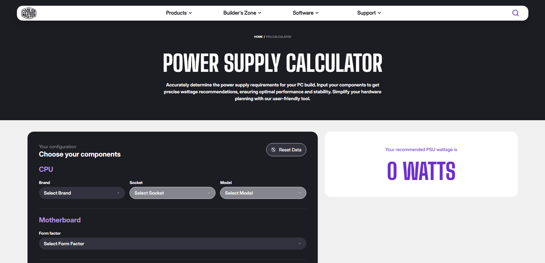 The Cooler Master PSU calculator