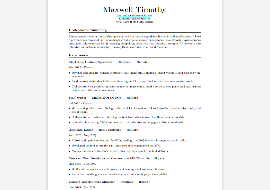 Resume created by ChatGPT