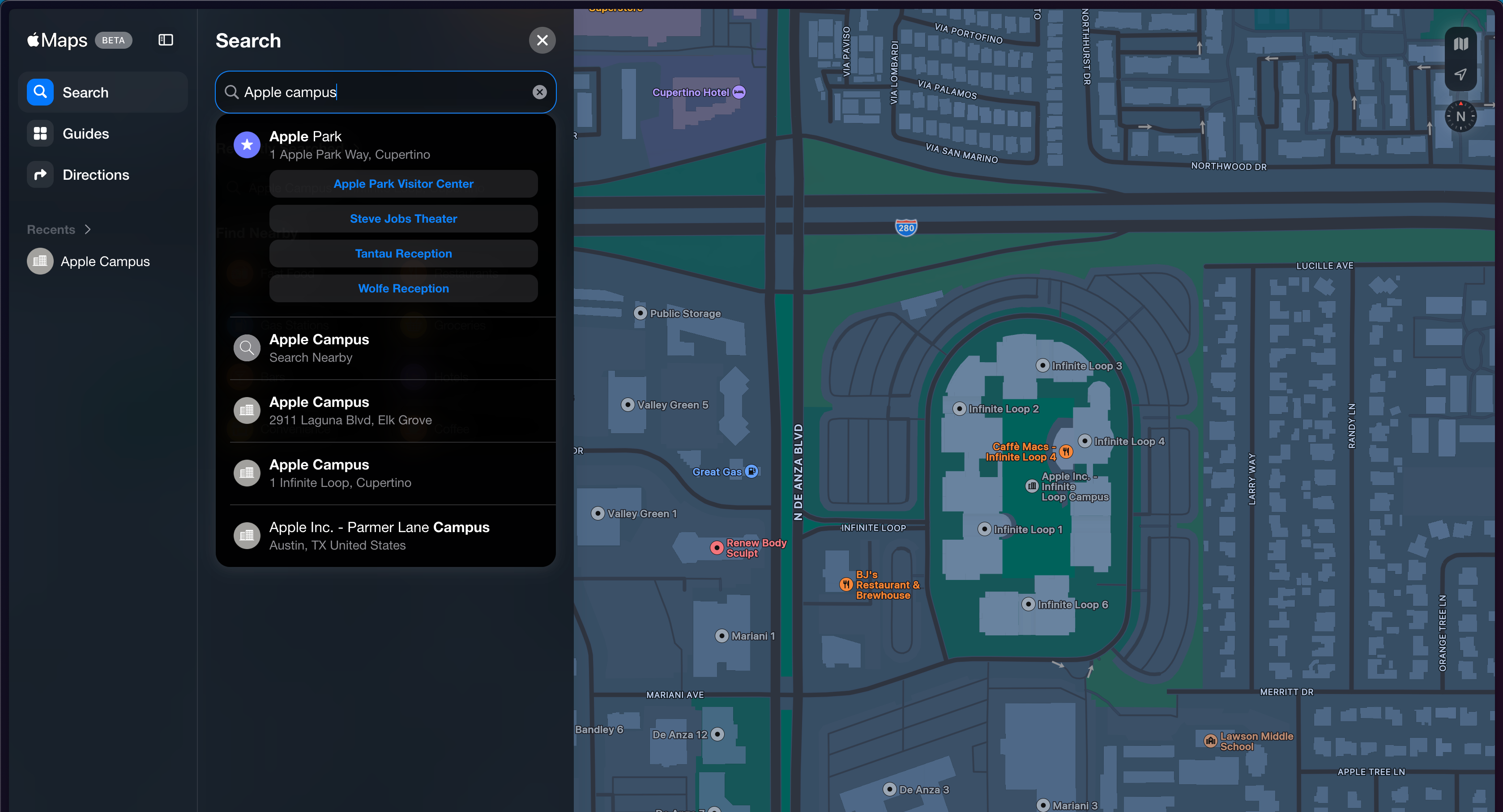 برنامه وب Apple Maps در حال جستجوی پردیس Apple Infinite Loop