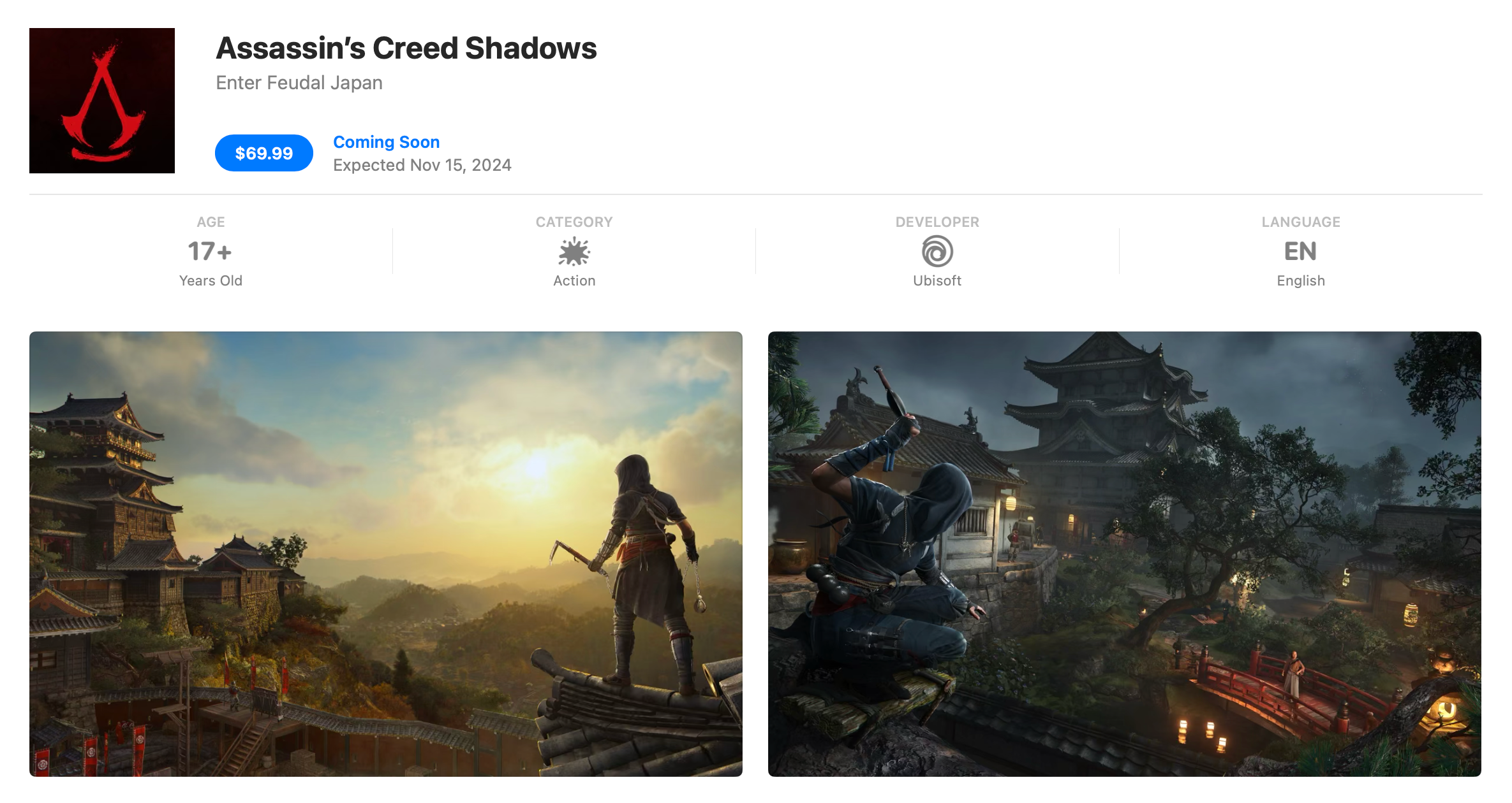 Screenshot of Assassin's Creed Shadow on Mac App Store