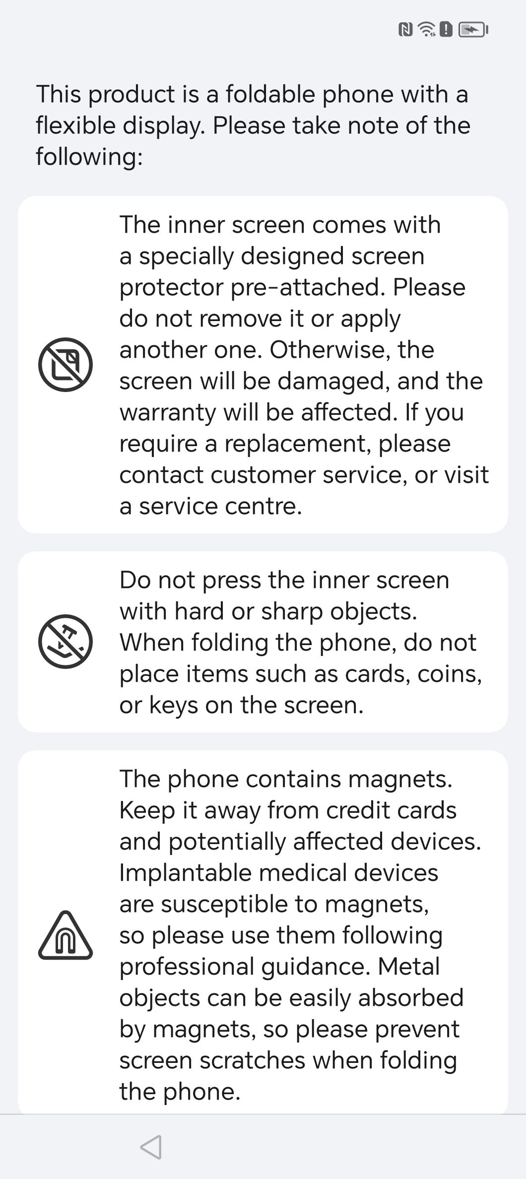 screenshot with foldable phone warnings