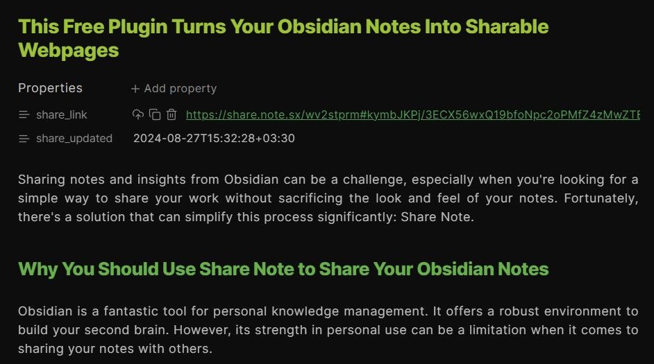 ویژگی های یک یادداشت را در Obsidian به اشتراک بگذارید