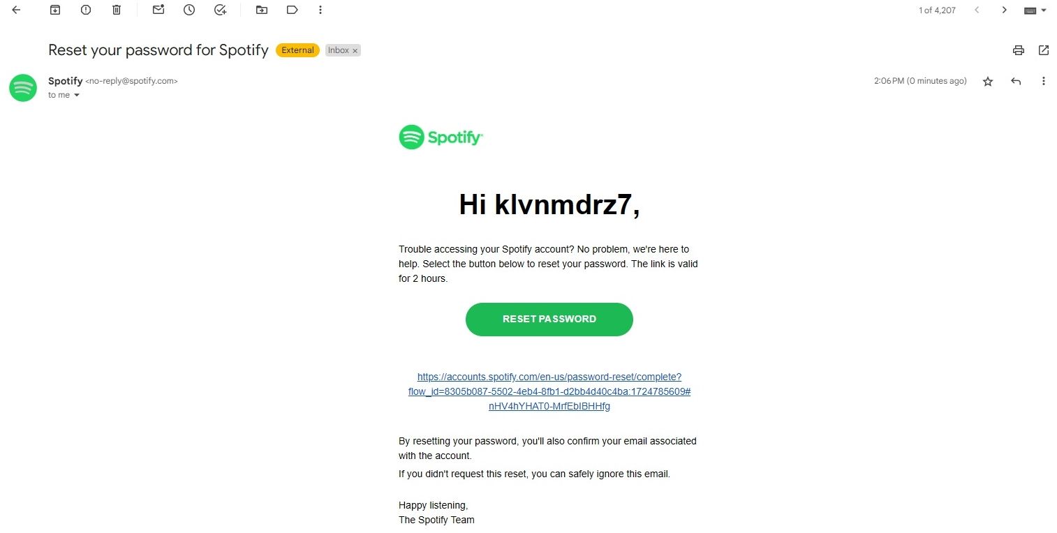 spotify password reset email example