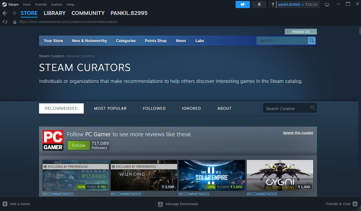 Steam Curators Page