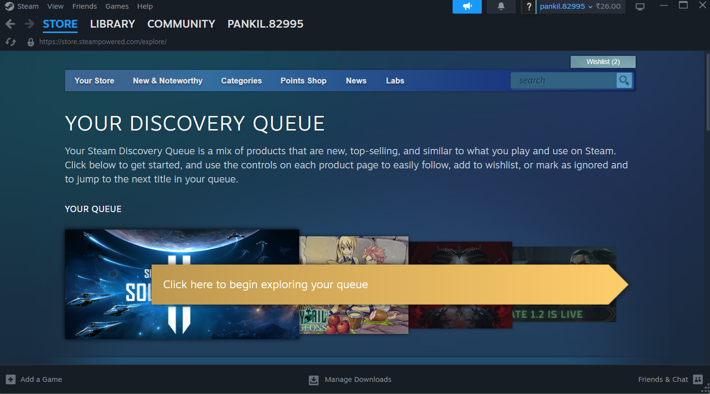 Steam Discovery Queue Page