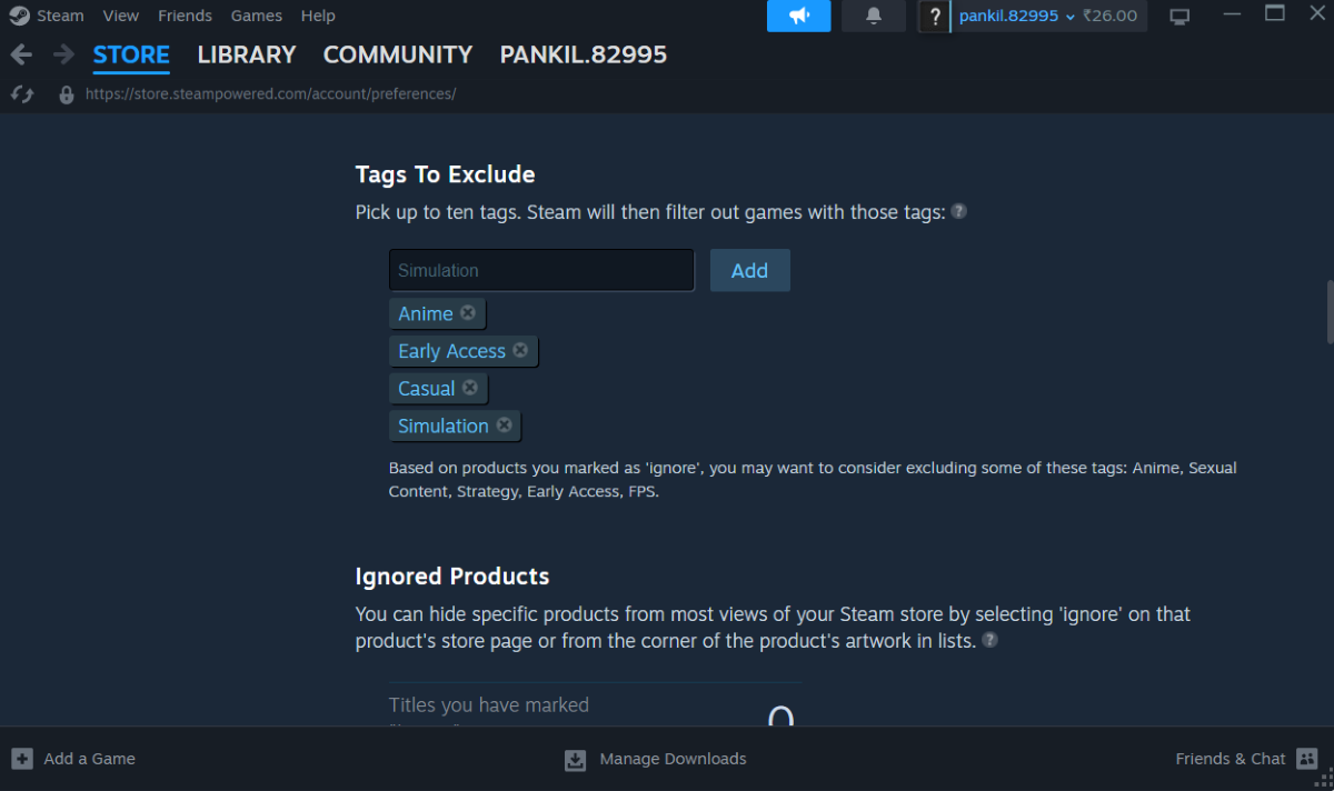 برچسب‌هایی برای حذف فیلد در تنظیمات فروشگاه Steam