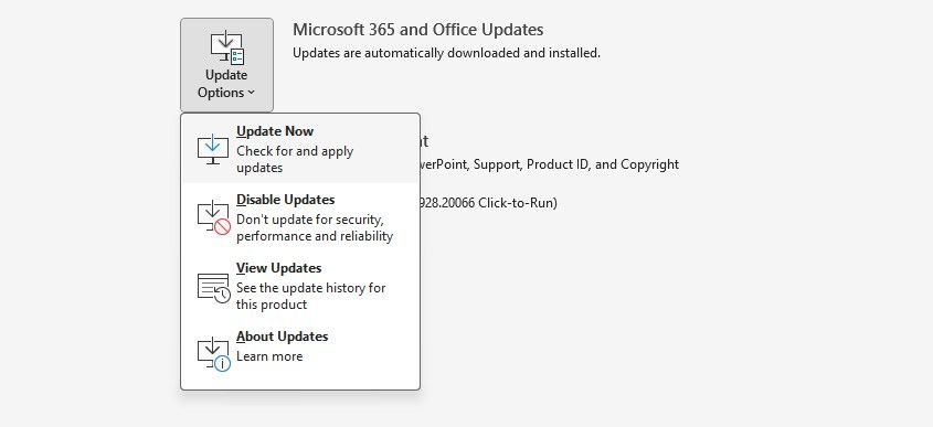 Update options in Microsoft PowerPoint