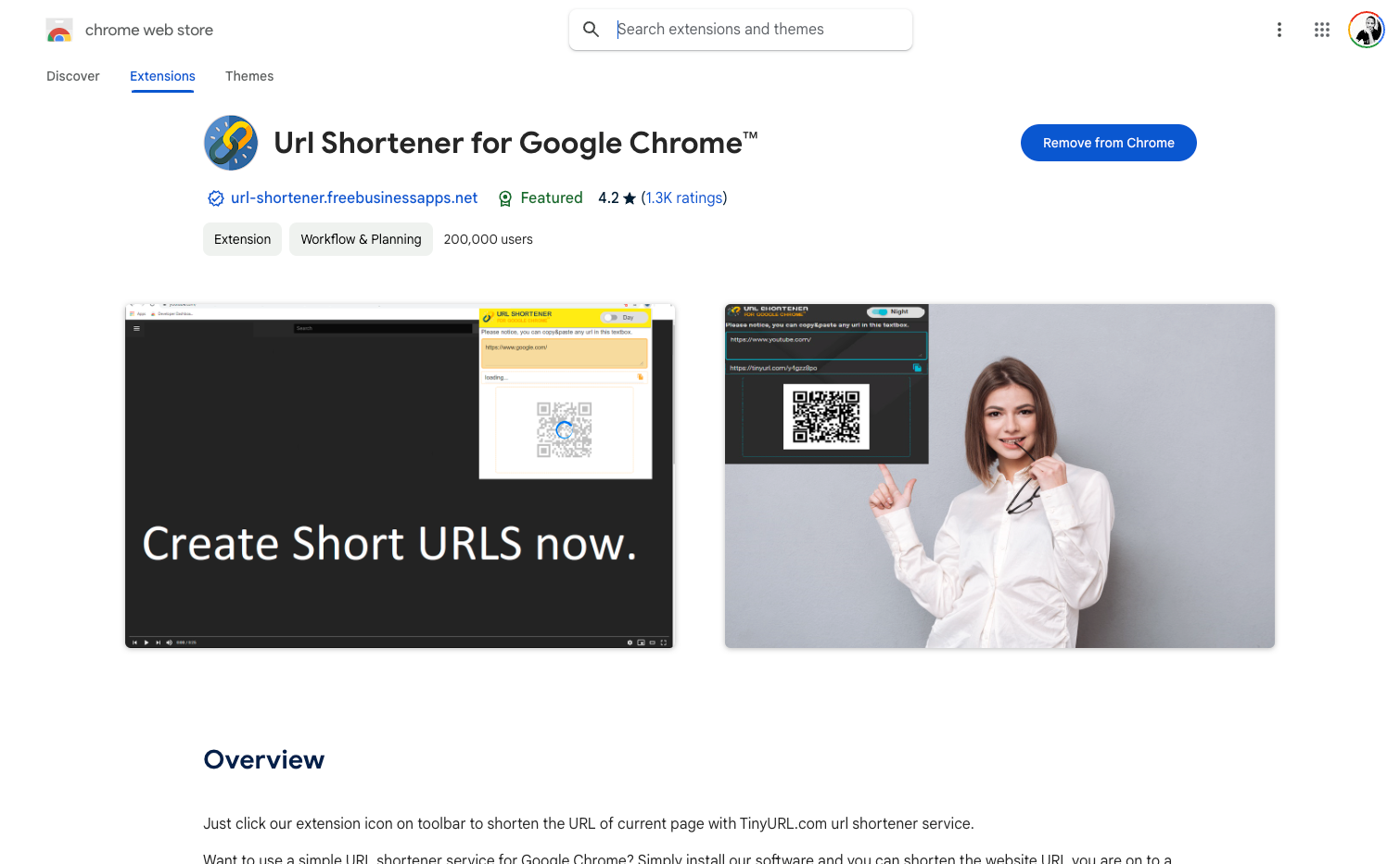 Url Shortener Bfor Google Chrome extension in Chrome Web Store