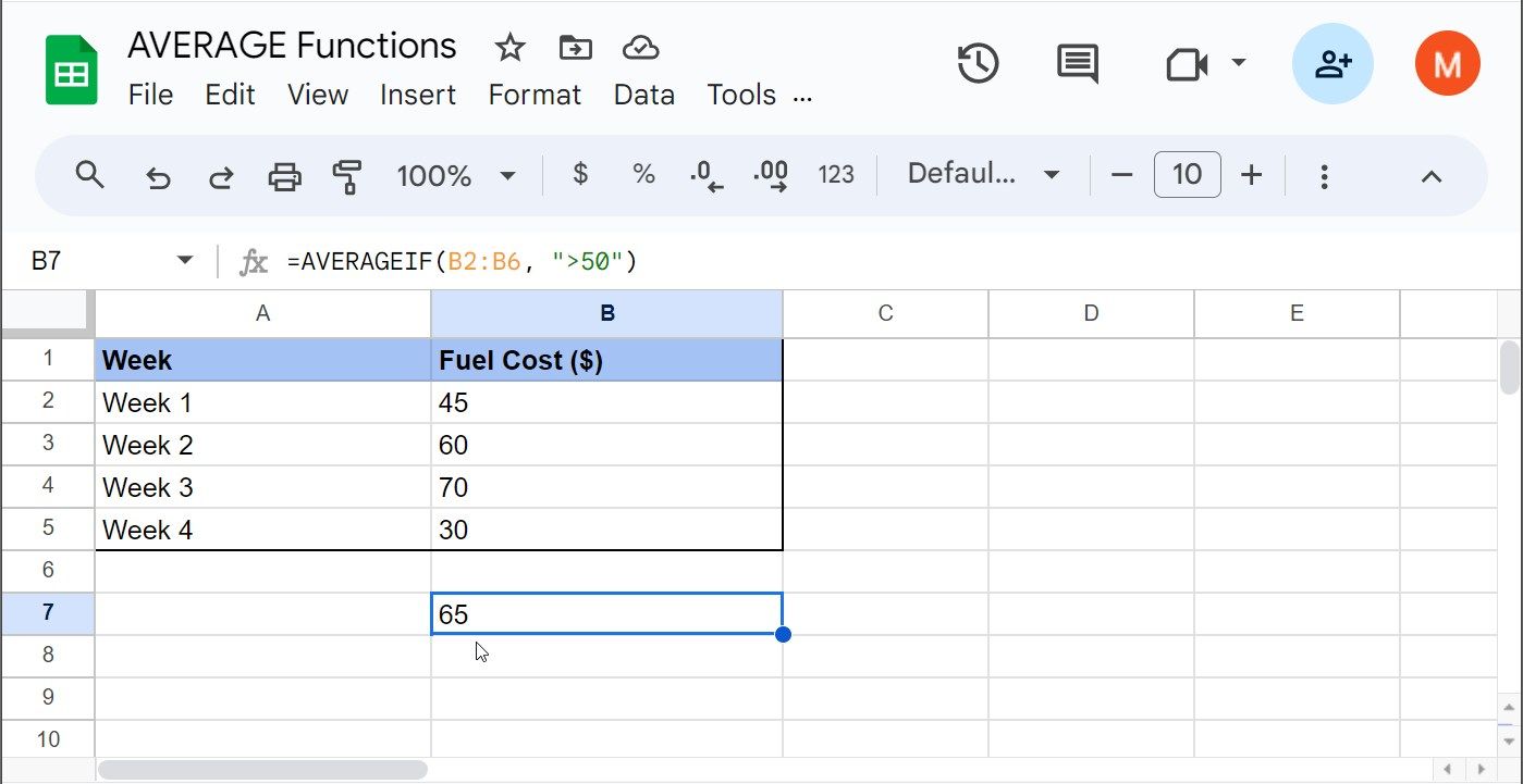 استفاده از تابع AVERAGEIF در Google Sheets