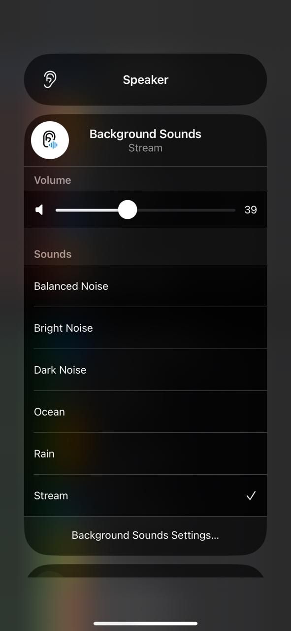 گزینه های iOS 17 Background Sounds در Control Center