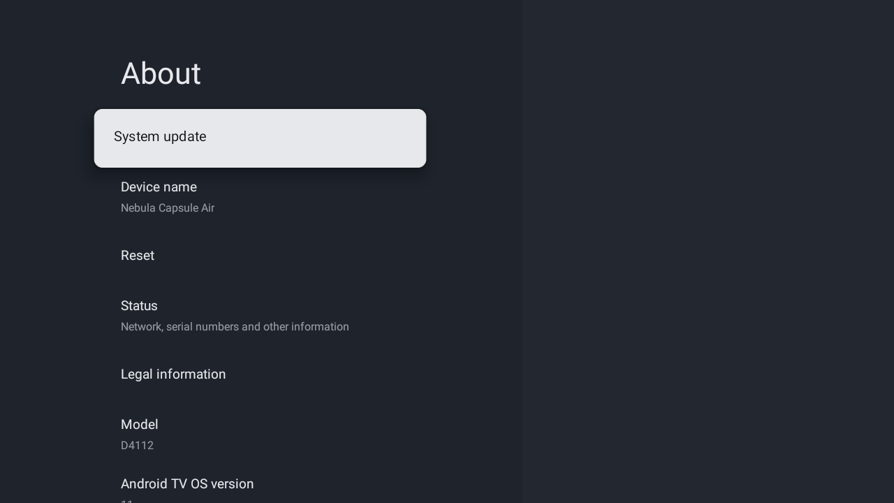 System Update option on Android TV