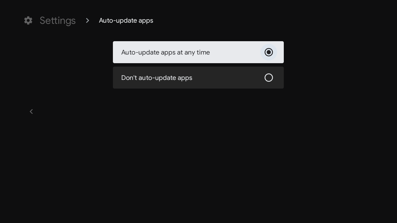 Selecting when to auto-update apps on Android TV