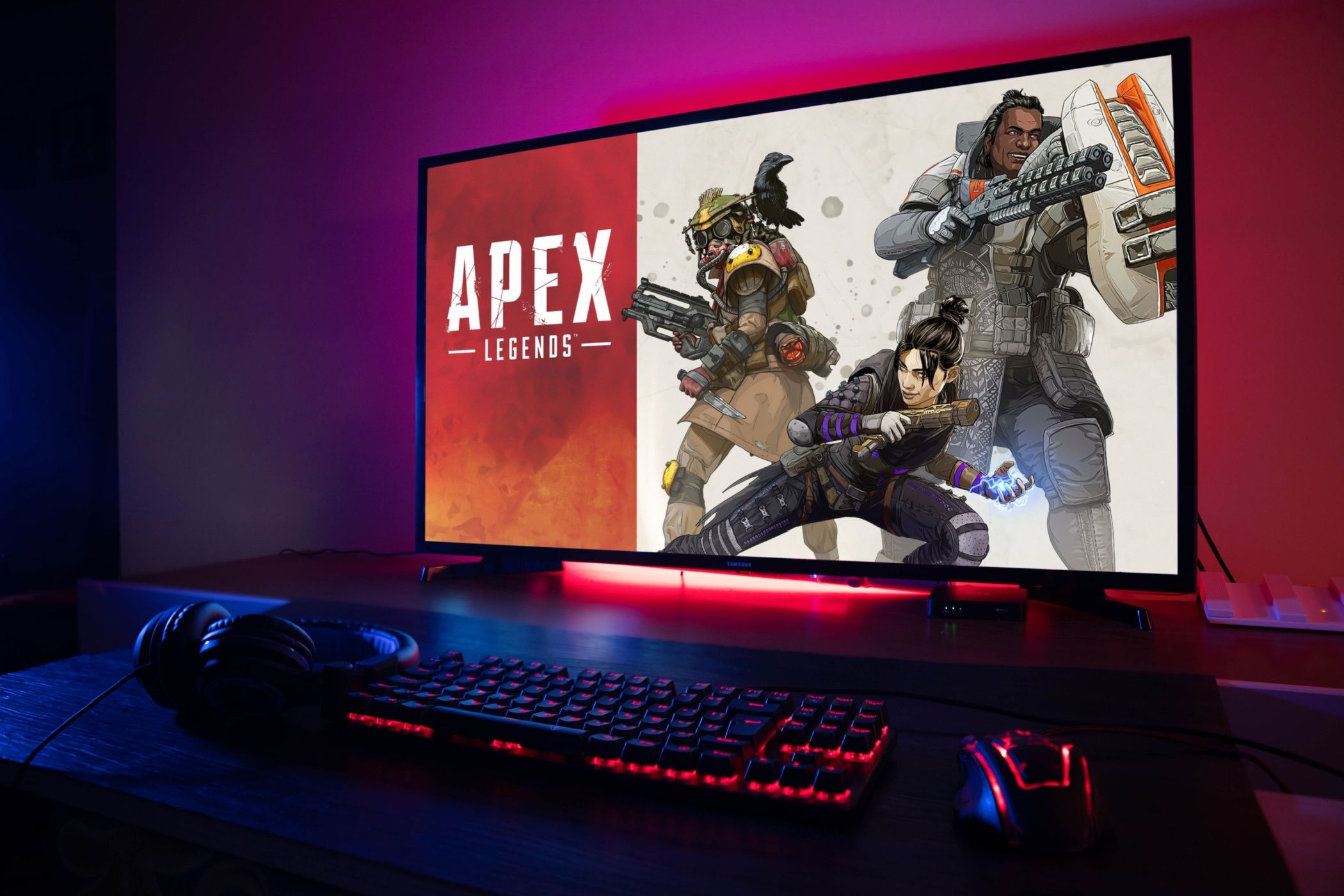 a pc with apex legends on the screen