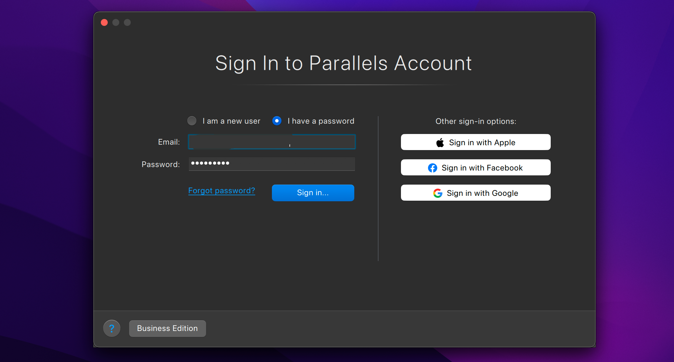 افزودن حساب Parallels برای راه اندازی ویندوز 11 در Parallels Desktop