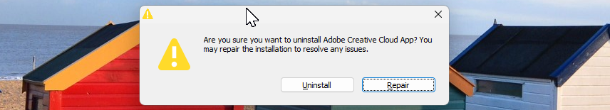 Adobe Creative Cloud dekstop app uninstaller confirmation screen