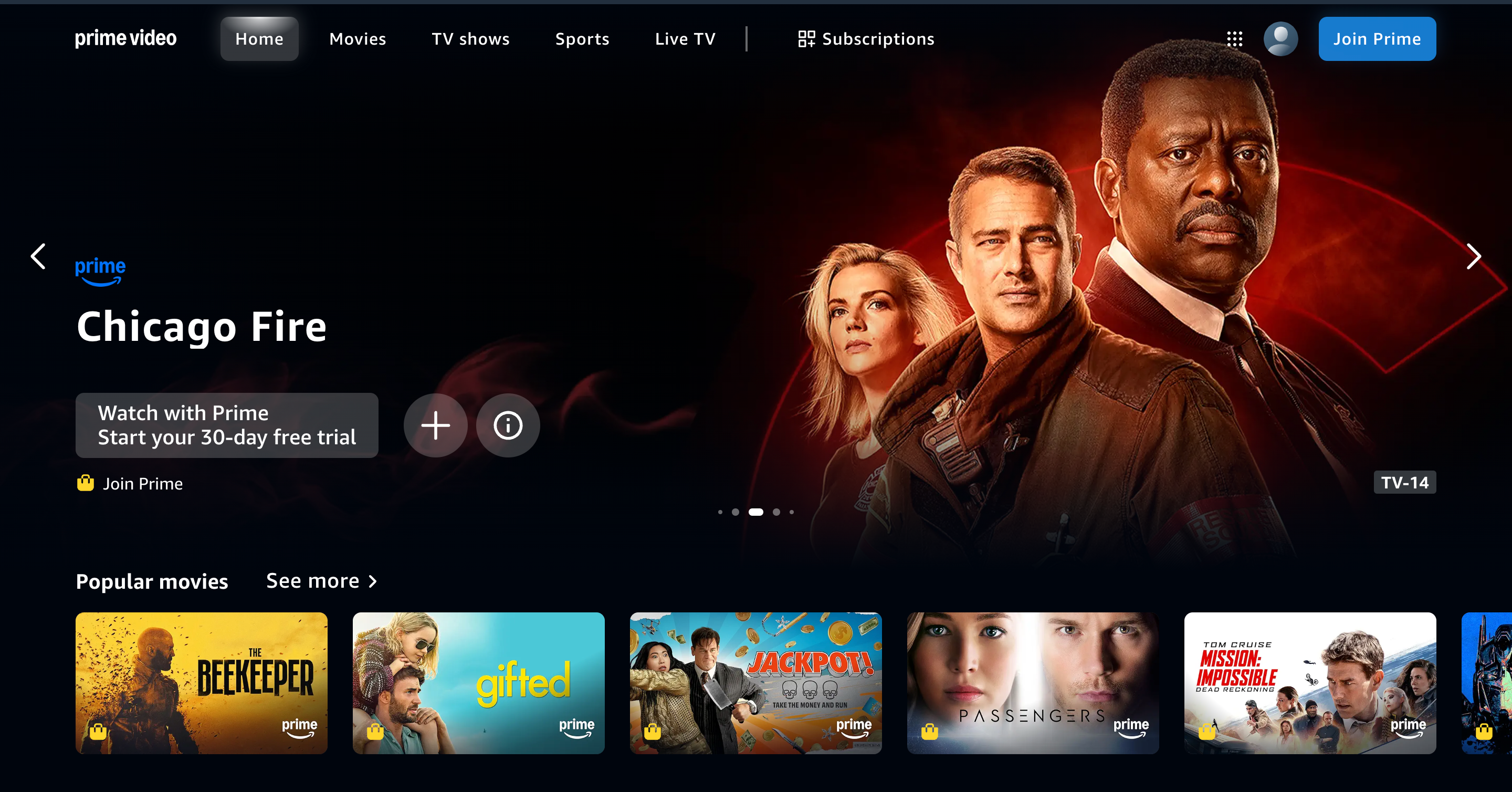 Amazon Prime Video home page