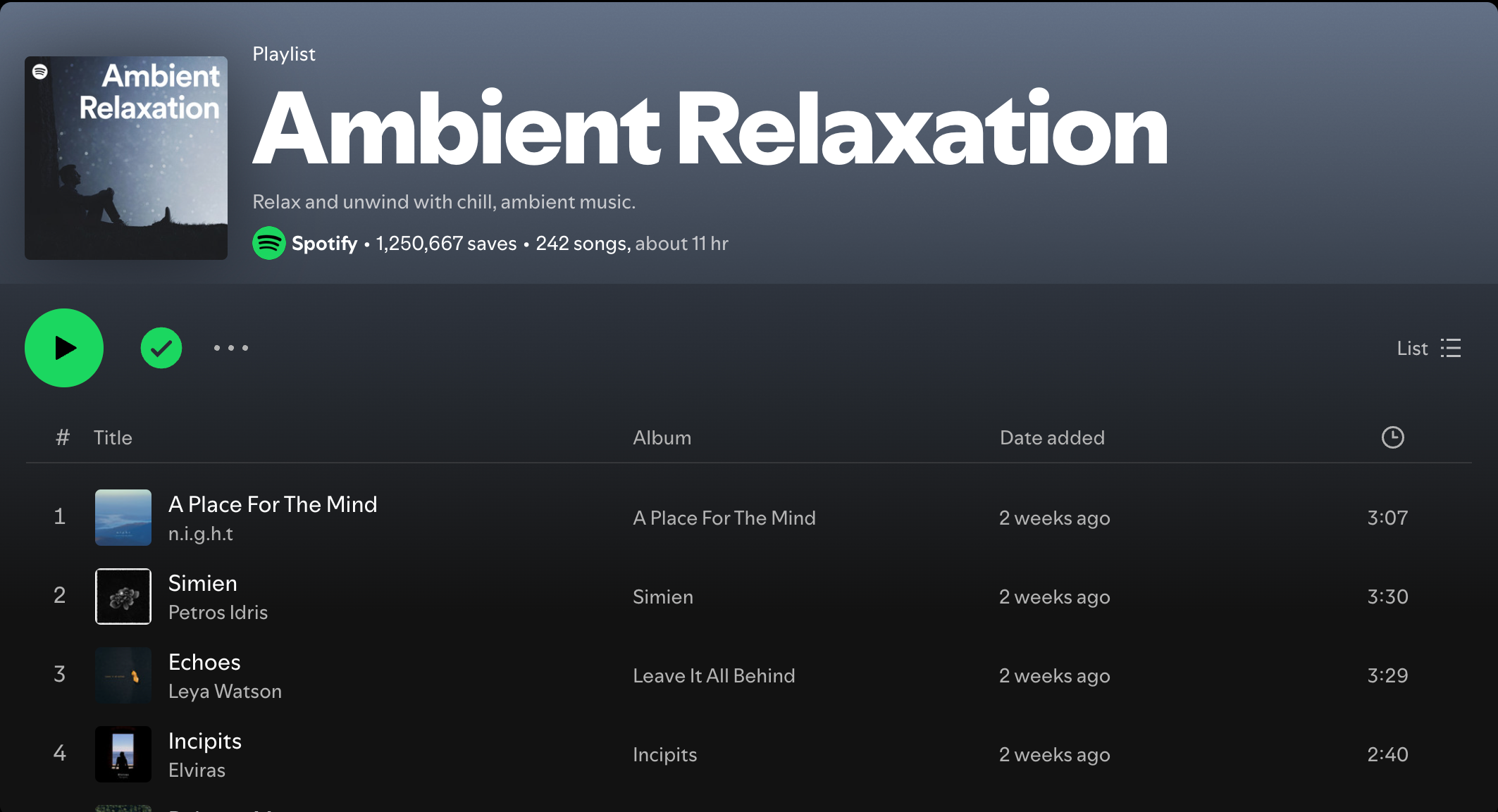 لیست پخش Ambient Relaxation در Spotify