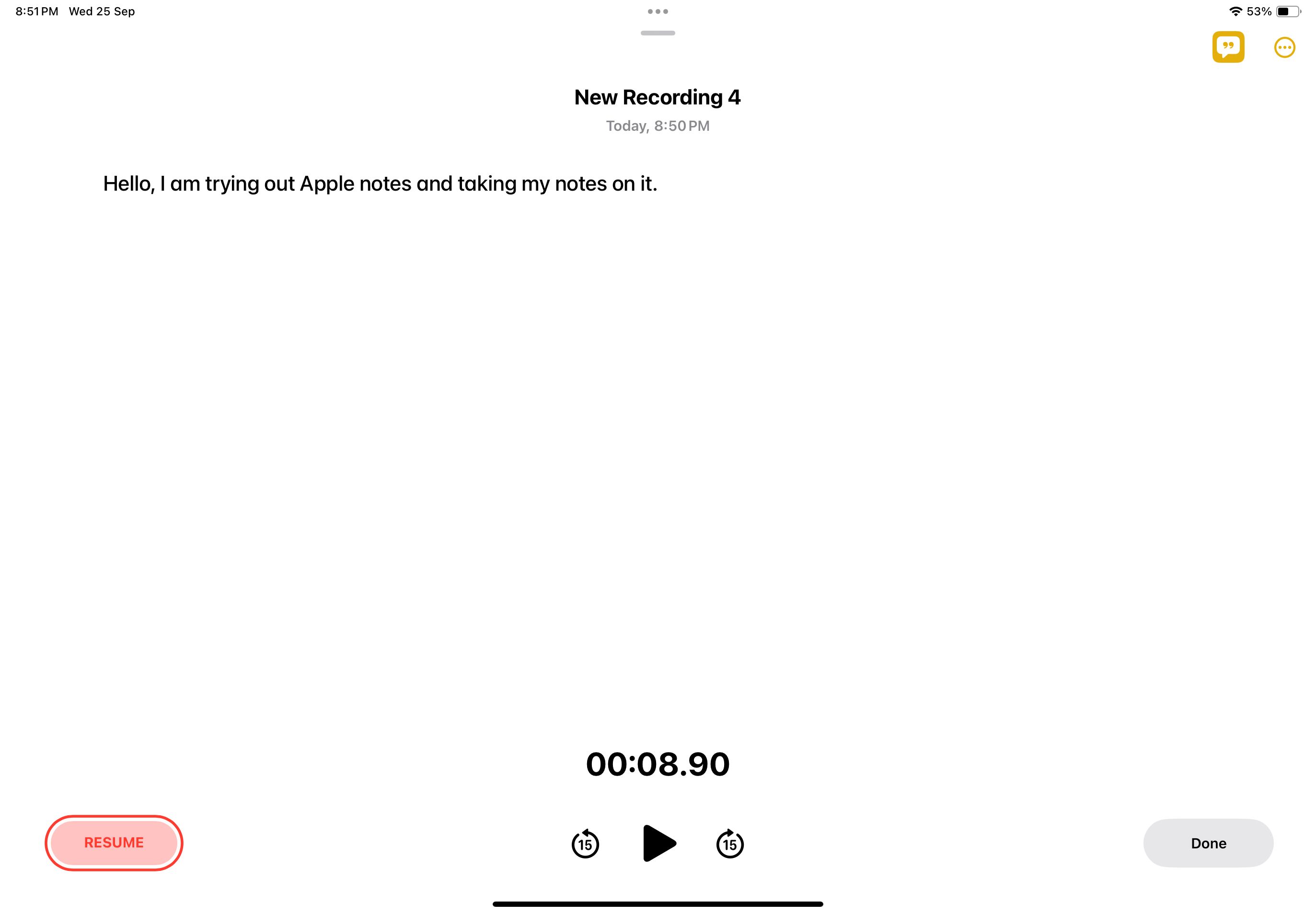 Apple Notes audio transcription feature