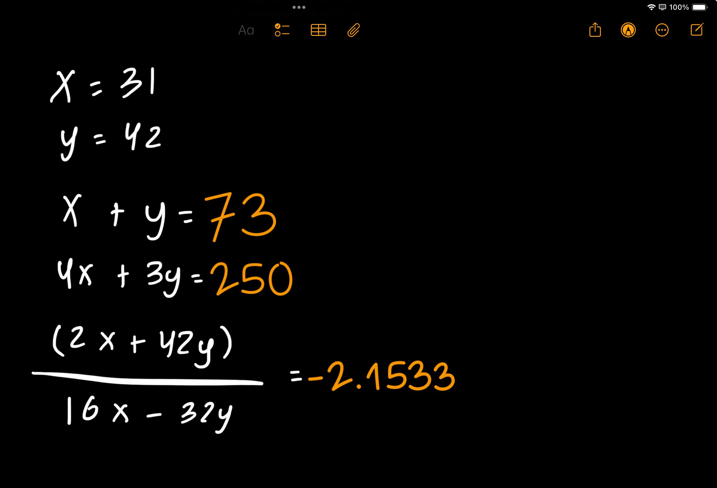 assigning values to variables in Math Notes